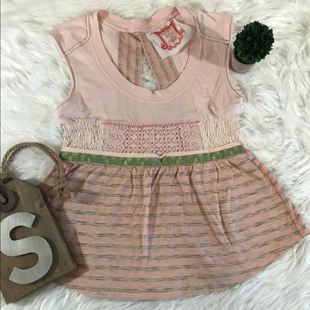 Free People Sz Small Pink Slvless Open Back Shirt
